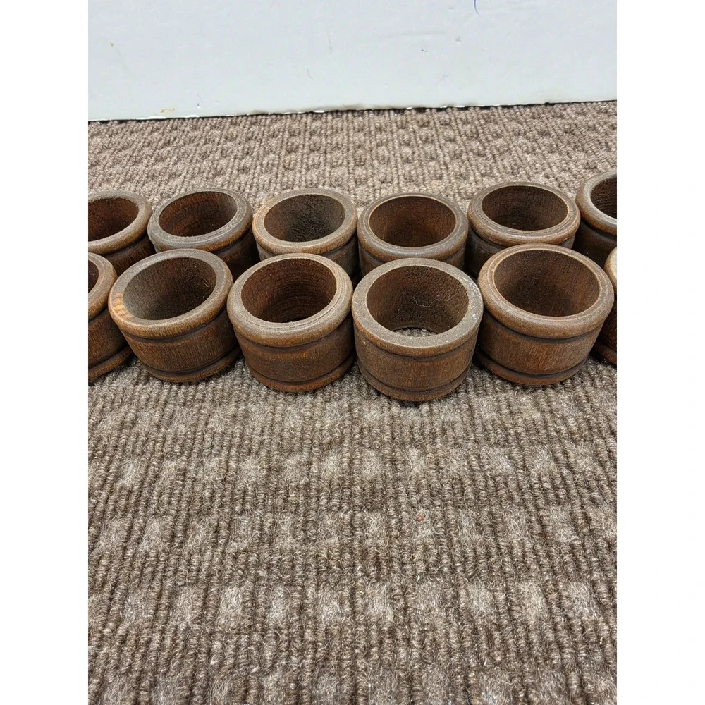 Vintage Wooden Napkin Rings Set of 14 Brown Rustic Farmhouse Table Decor